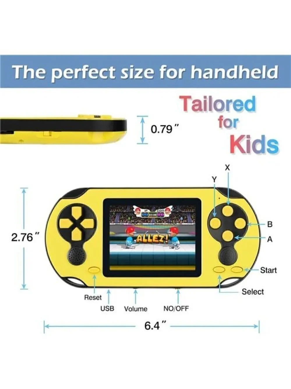 16 Bit Handheld 230 Games Console System Kids Adults Large Screen HD YELLOW NEW